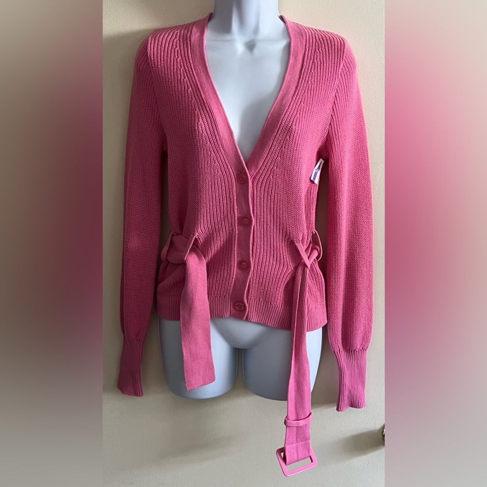 Free Press Clothing Pink Knit Belted Sweater